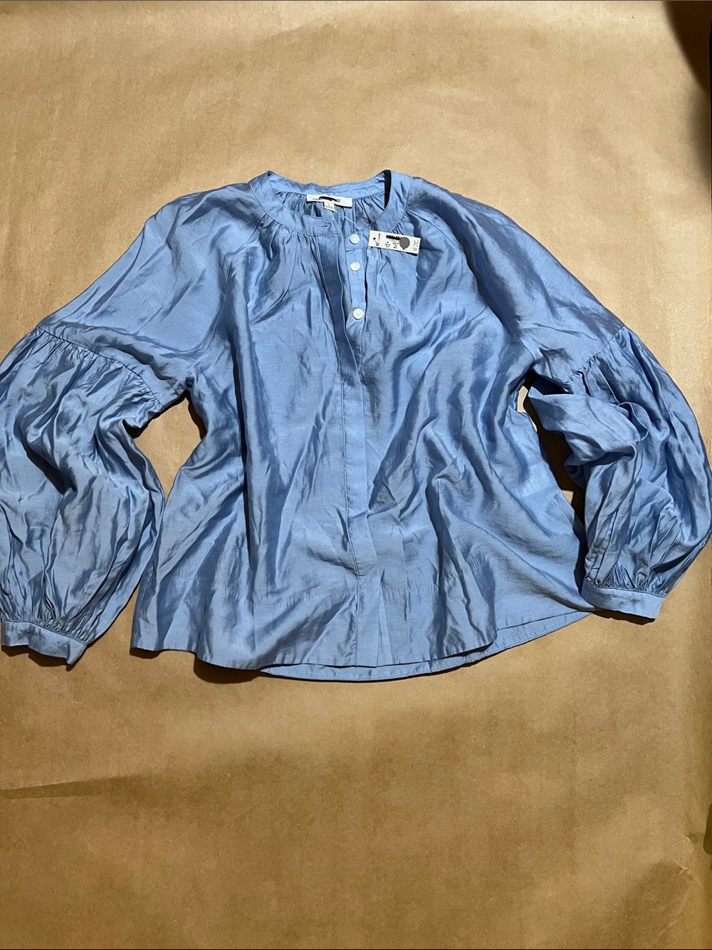 Madewell Sky Blue Puff-Sleeve Henley Blouse